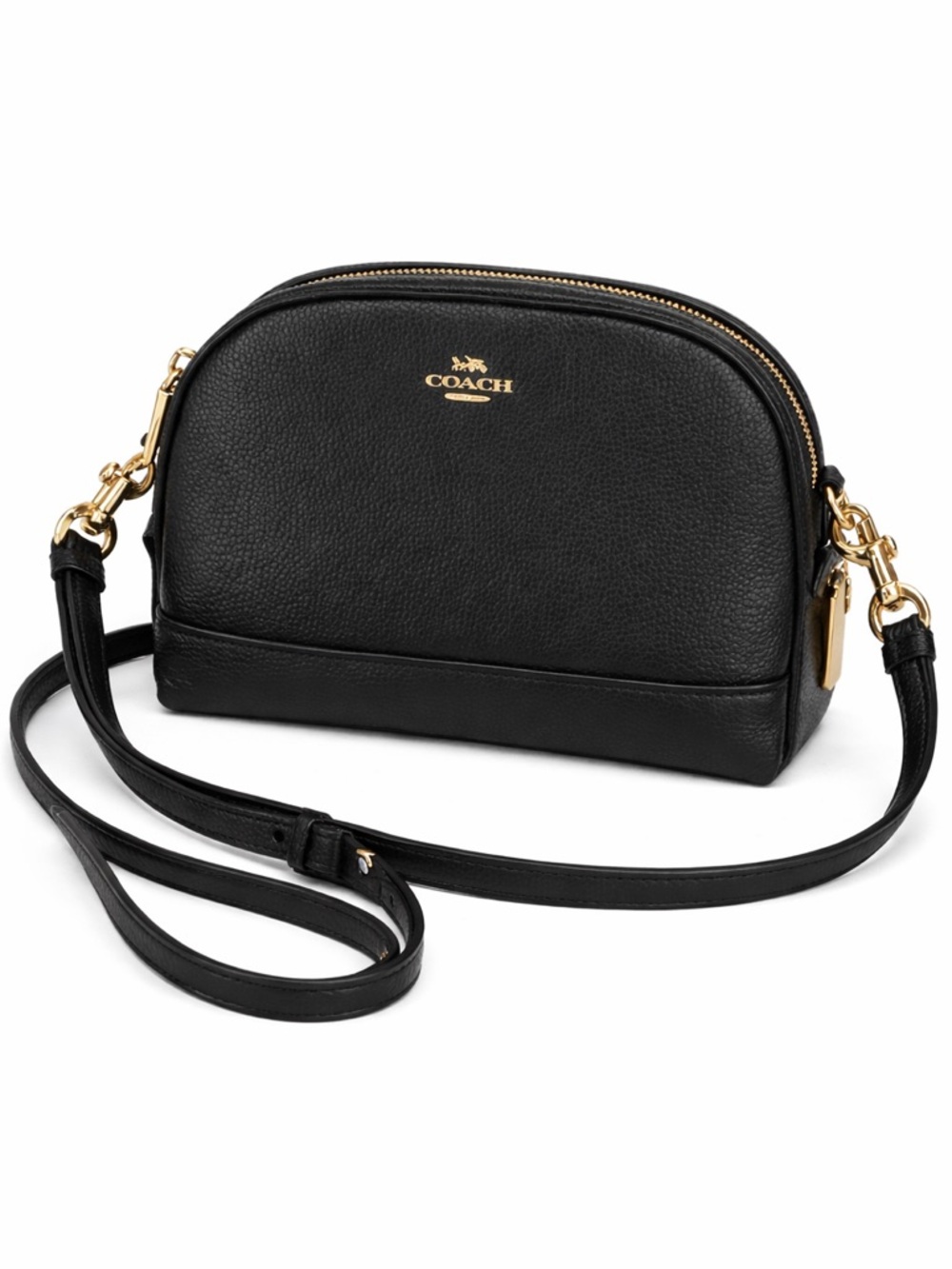 Coach Black Leather Crossbody Bag structured Camera Bag Gold Hardware - Picture 2 of 13